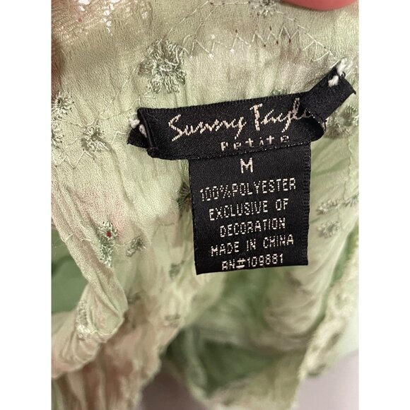 Sunny Taylor Petal Pastel Green Lace Trim Smocked Floral Peasant Top Size M - Picture 6 of 10
